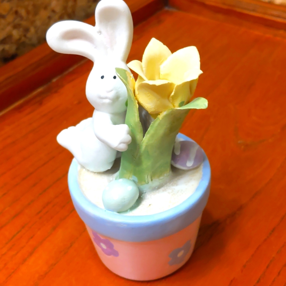 BOGO* Easter Bunny Decor, sweet bunny with flower and eggs in a flower pot